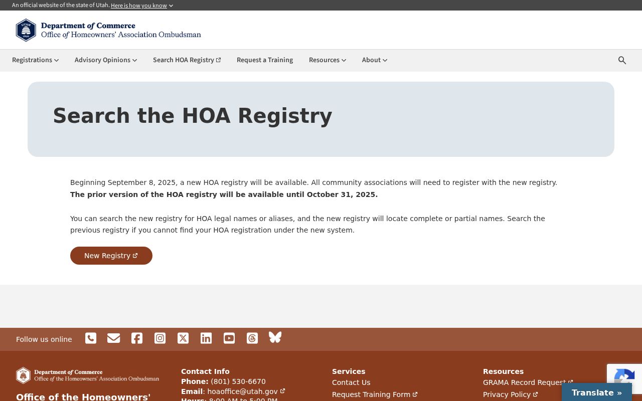 Clinton neighbors reference showing the Utah HOA registry search