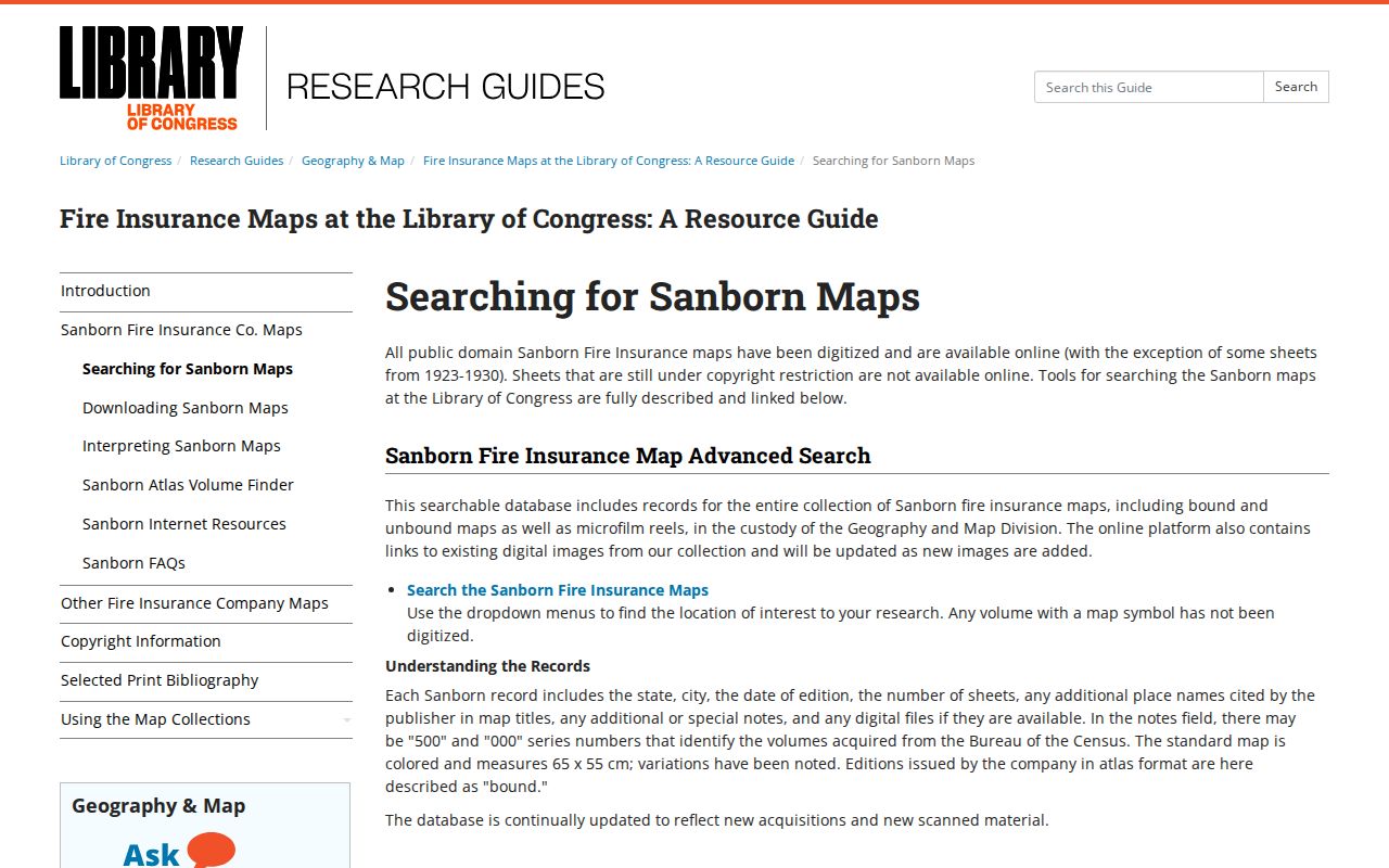 Clinton previous residents reference showing the Sanborn map research guide