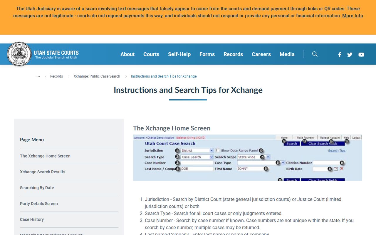Clinton resident lookup reference showing Utah Courts XChange search fields